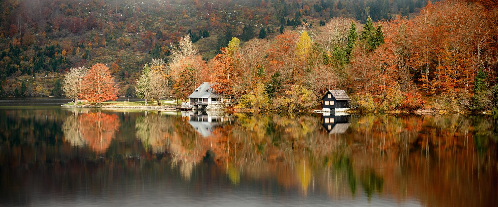 Lake Bohinj Autumn Panoramic Reflection